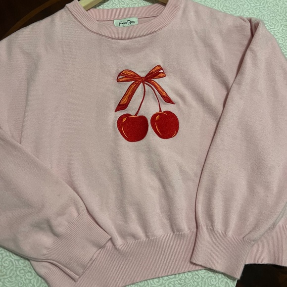 Faded Rose Sweaters - Faded Rose Pink Cherry Embroidered Cropped Sweater Coquette Y2K Soft Girl Size M
